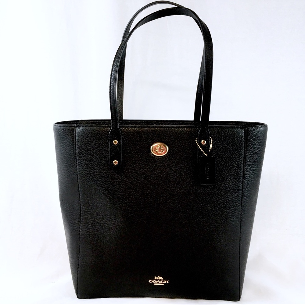 COACH PEBBLE LEATHER TOWN TOTE Black
